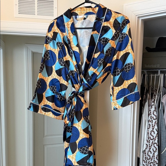 None Other - Stylish Blue and Black Women's Robe